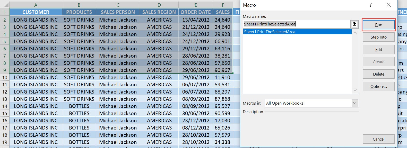 Print the Selected Area Using Macros In Excel