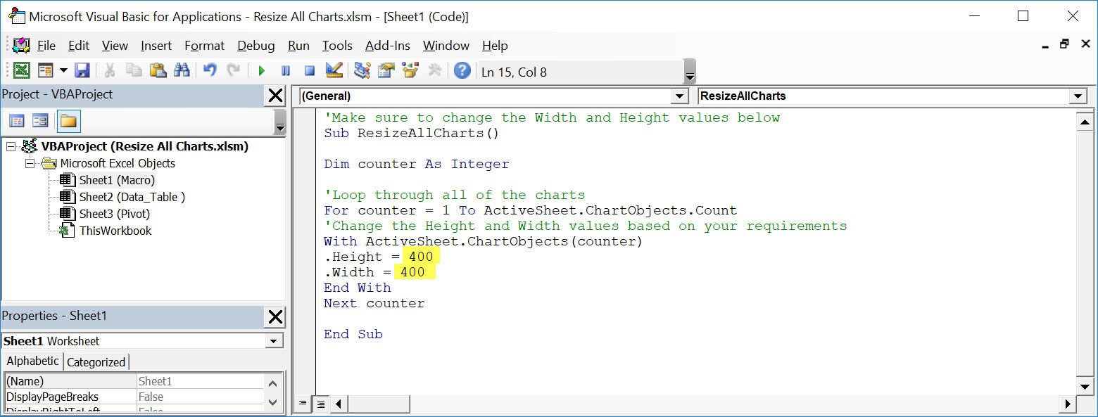 Resize All Charts Using Macros In Excel