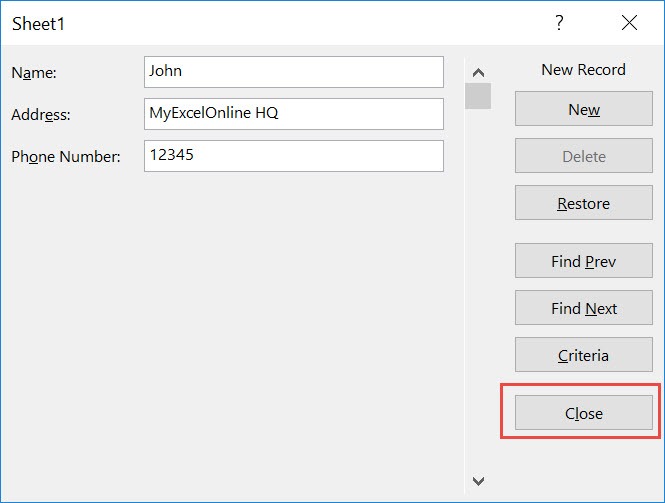 Use the Data Entry Form Using Macros In Excel