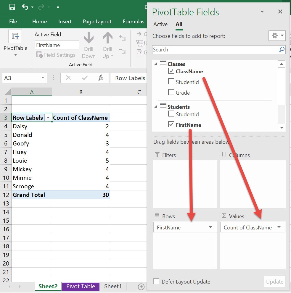 Data Model and Relationships In Microsoft Excel Pivot Tables