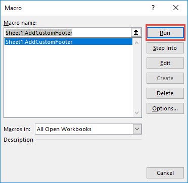 Add Custom Footer Using Macros In Excel