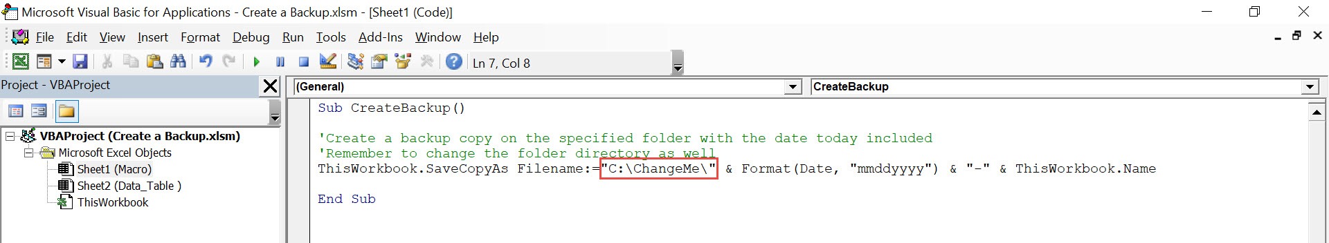 Create a Backup Using Macros In Excel