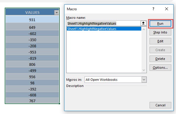 Highlight Negative Values Using Macros In Excel