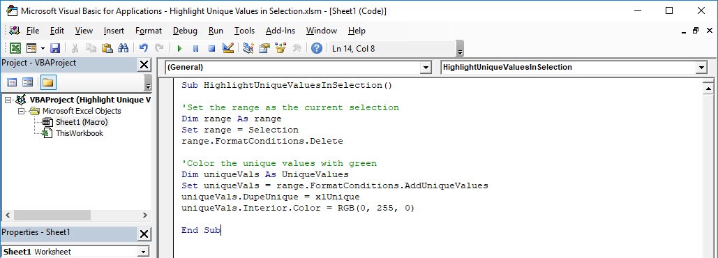 Highlight Unique Values in Selection Using Macros In Excel