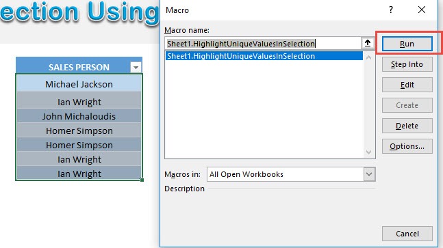 Highlight Unique Values in Selection Using Macros In Excel