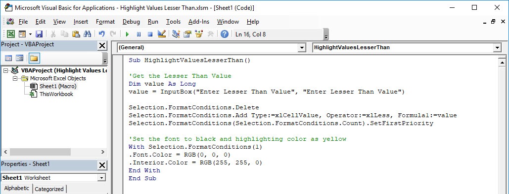 Highlight Values Lesser Than Using Macros In Excel