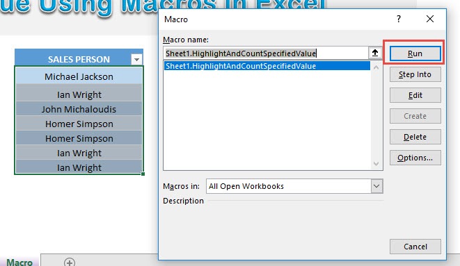 Highlight and Count a Specified Value Using Macros In Excel