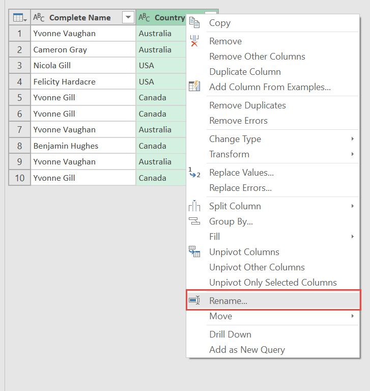 Rename a Column Using Power Query or Get & Transform