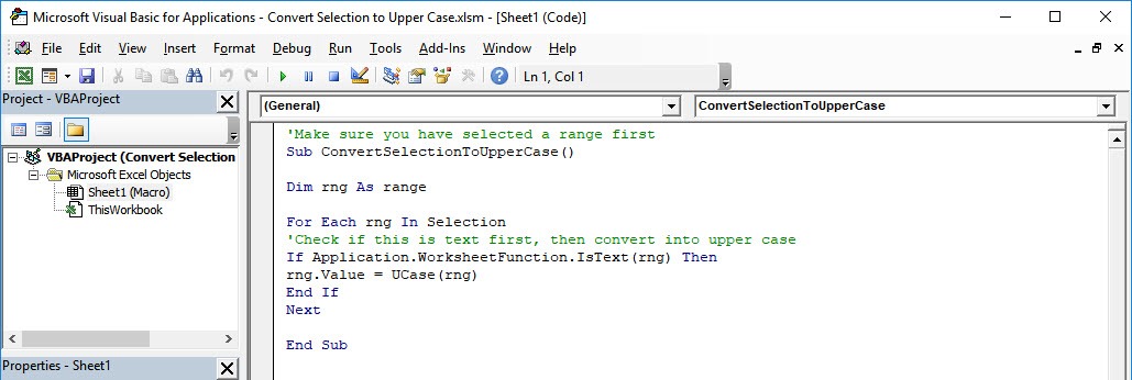 Convert Selection to Upper Case Using Macros In Excel