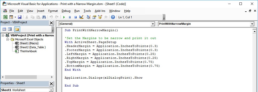 Print with a Narrow Margin Using Macros In Excel