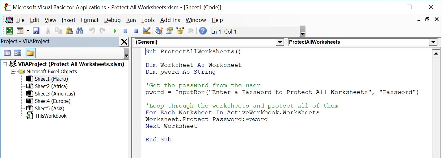 Protect All Worksheets Using Macros In Excel