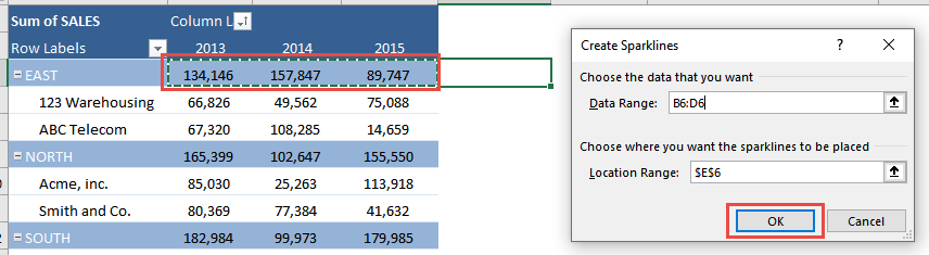 Include Sparkline with Pivot Table