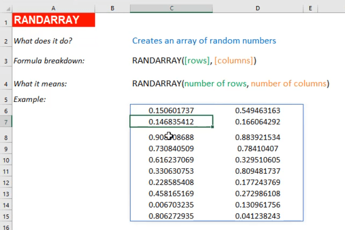 RANDARRAY Formula in Excel