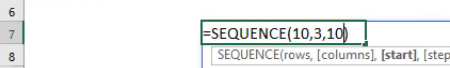 SEQUENCE Formula in Excel