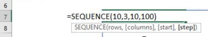 SEQUENCE Formula in Excel