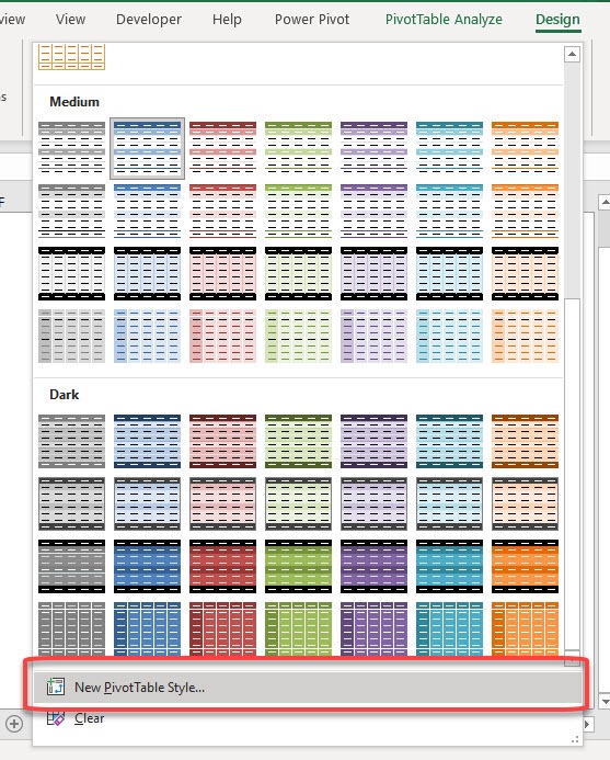 Customising Excel Pivot Table Styles