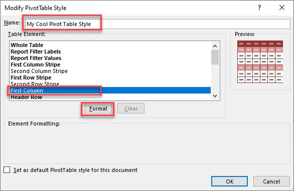 Customising Excel Pivot Table Styles