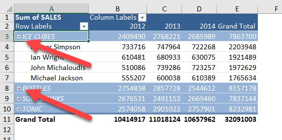 Expand and Collapse buttons in Excel Pivot Tables