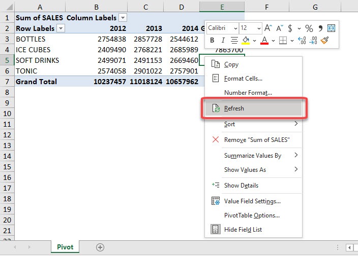 Refresh External Data Source in Excel Pivot Table