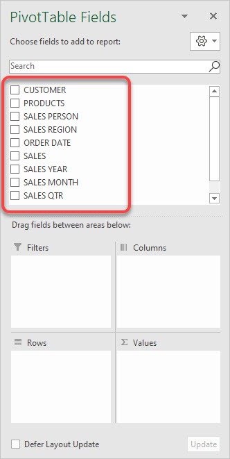 Field List & Areas