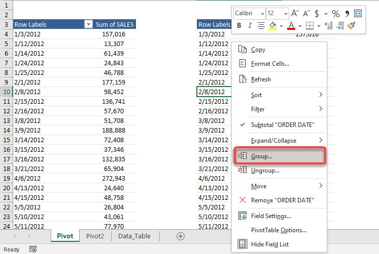 Group Two Excel Pivot Tables Independently