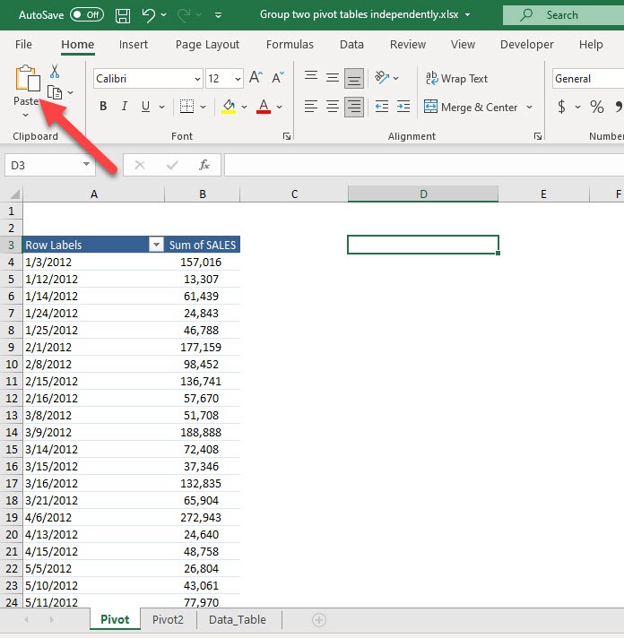 Group Two Excel Pivot Tables Independently