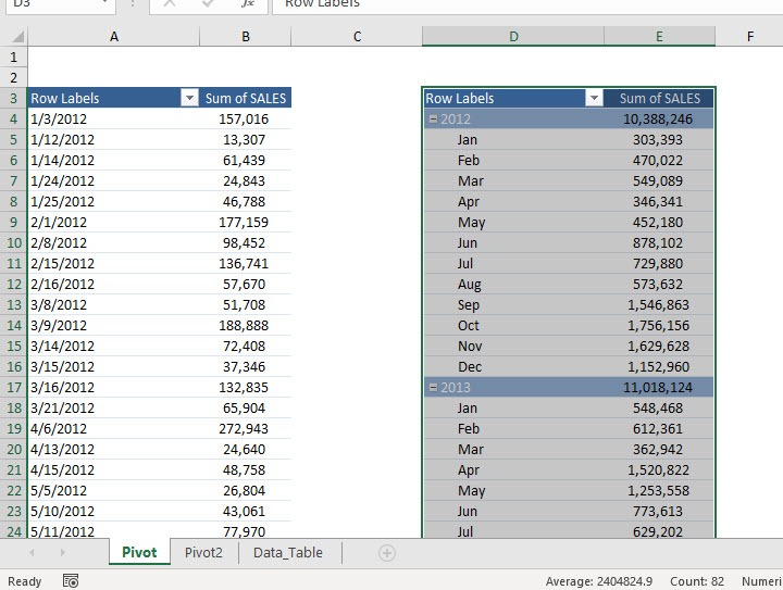 Group Two Excel Pivot Tables Independently