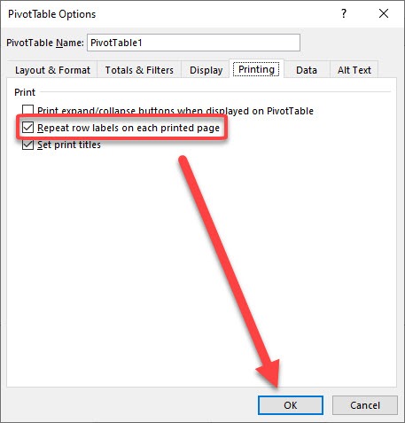 Print Excel Pivot Table on two pages