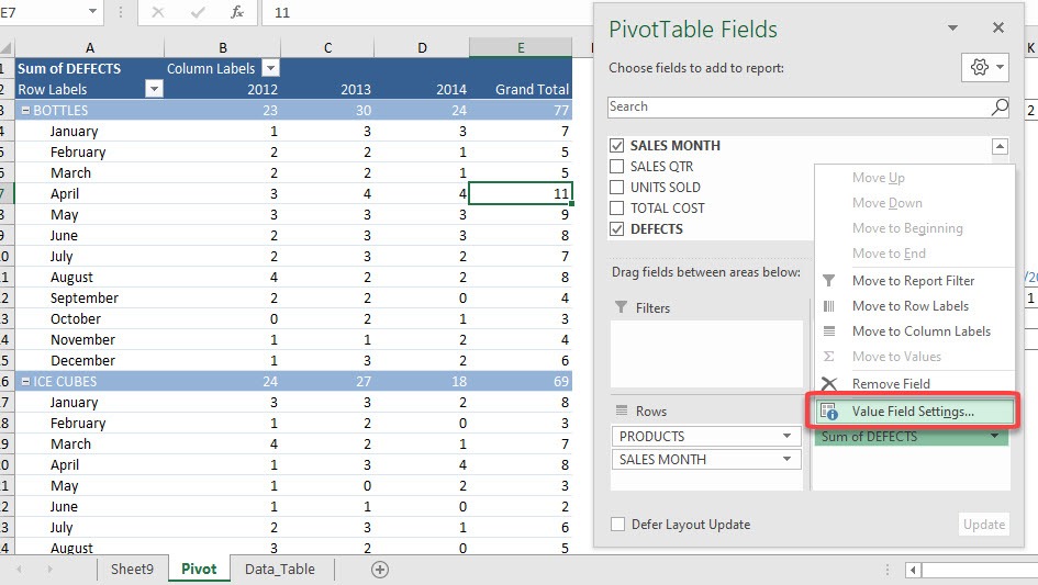 Product in Excel Pivot Tables