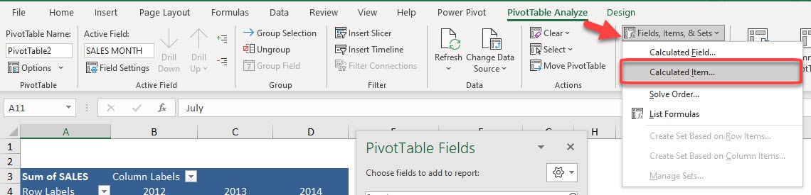 Excel formulas in Calculated Items