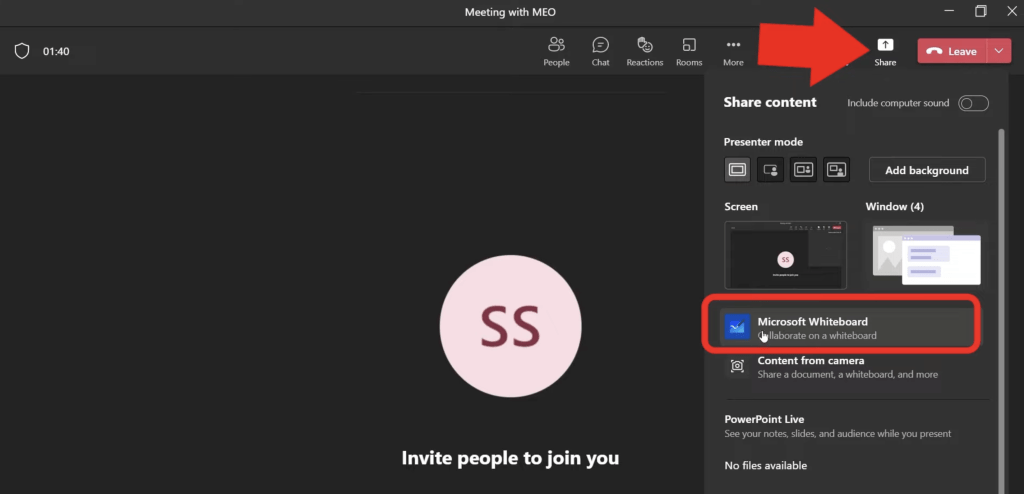 Using the Whiteboard in Microsoft Teams