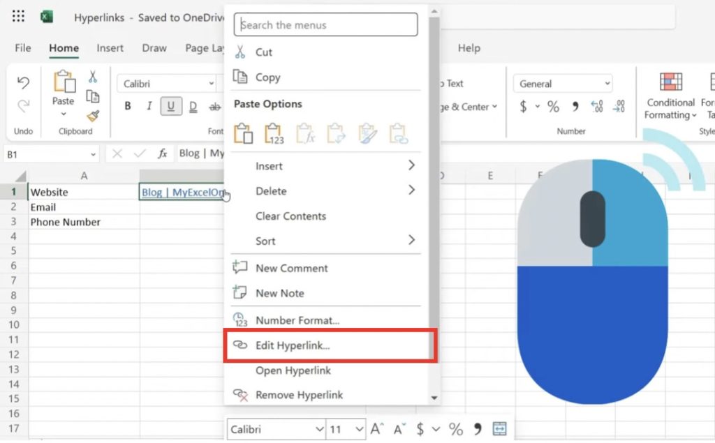 Inserting a Hyperlink in Microsoft Excel