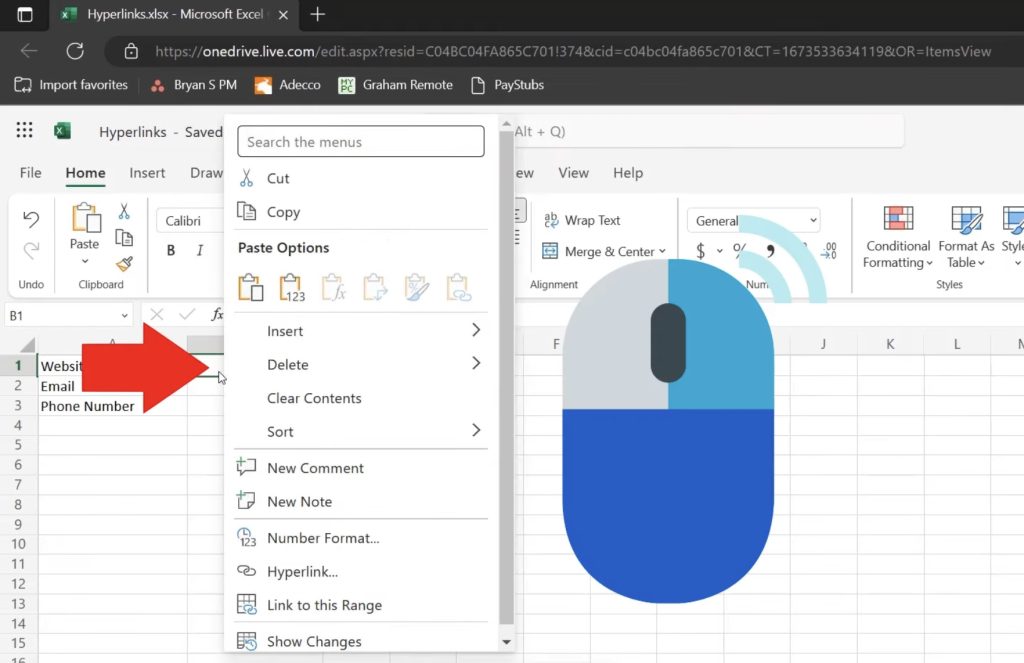 Inserting a Hyperlink in Microsoft Excel