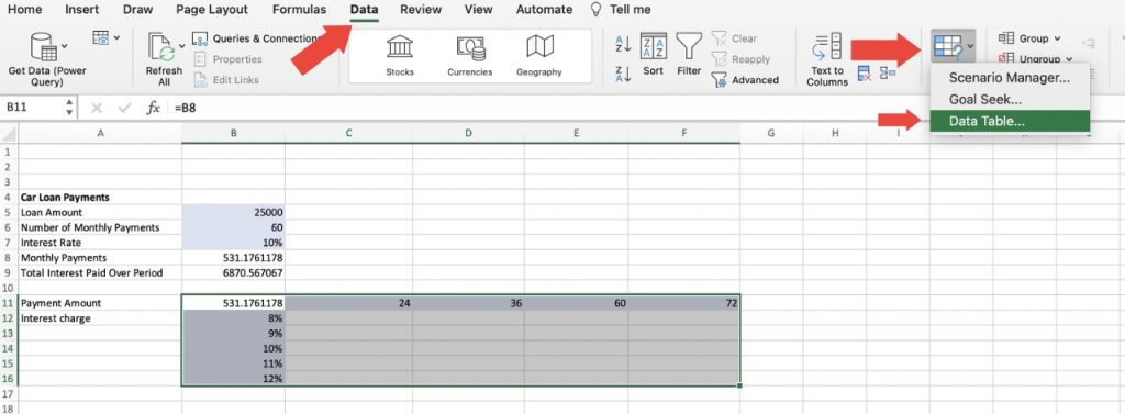 How to Use the One Variable Data in Microsoft Excel