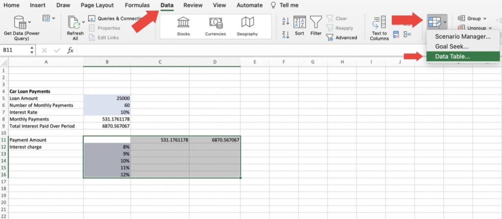 How to Use the One Variable Data in Microsoft Excel