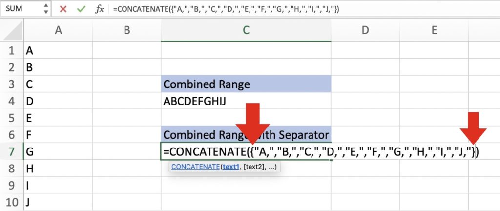 Concatenate - Combining Cell Ranges in Excel