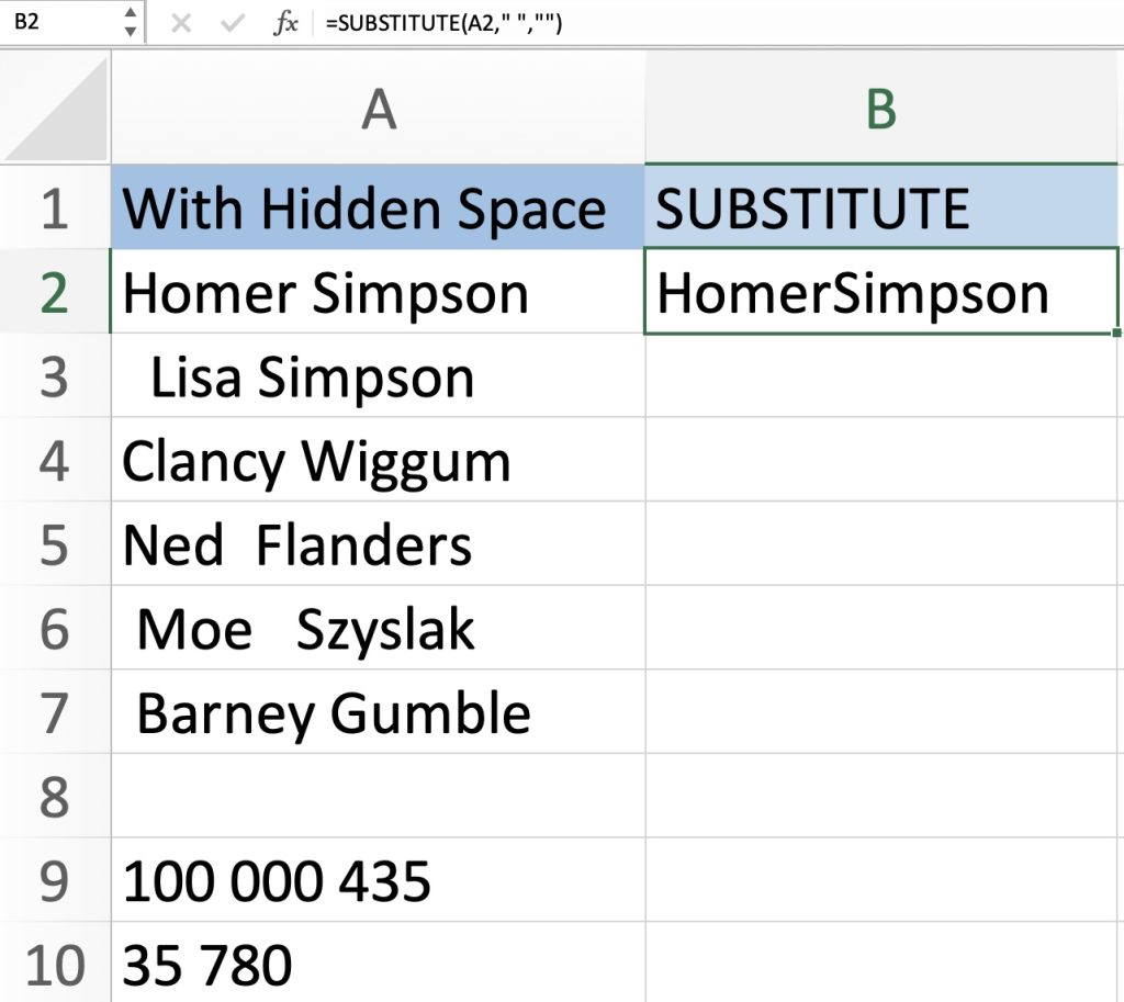 How to Delete Spaces in Excel - Line Breaks, and Non-Breaking Characters in Excel