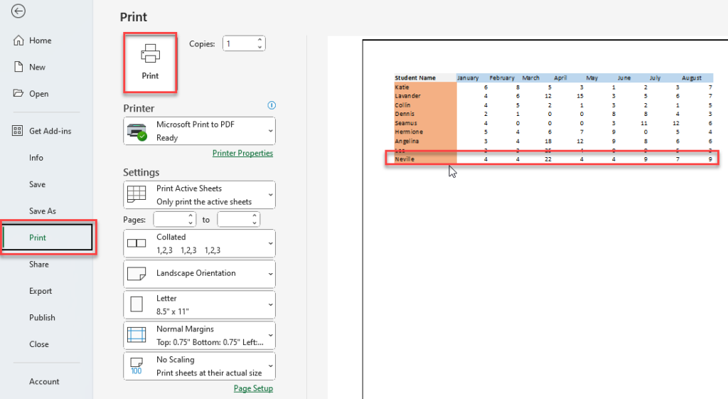 Print Area in Excel