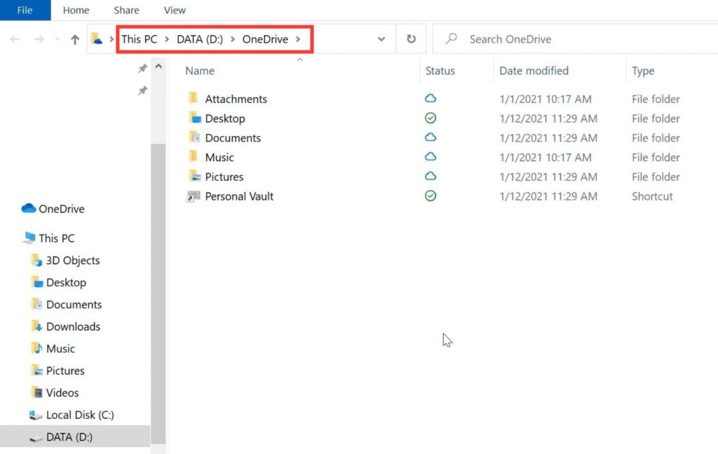 Change onedrive folder location