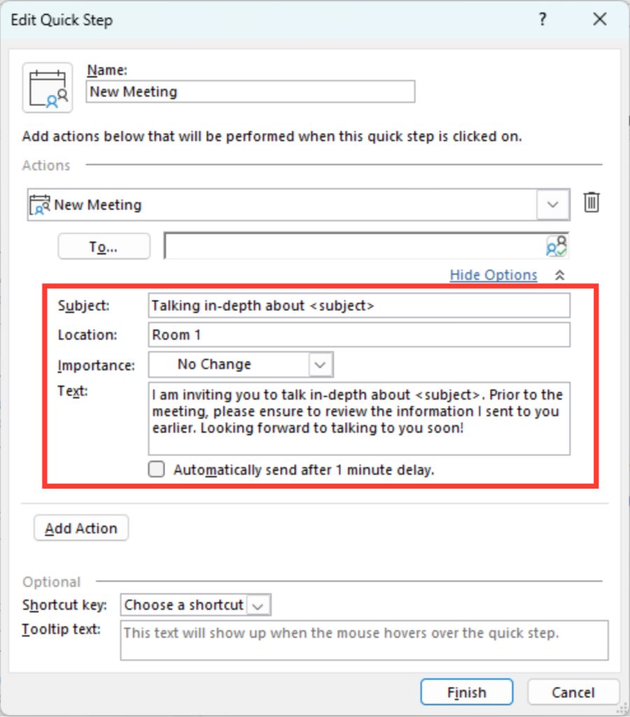 Meeting templates for outlook