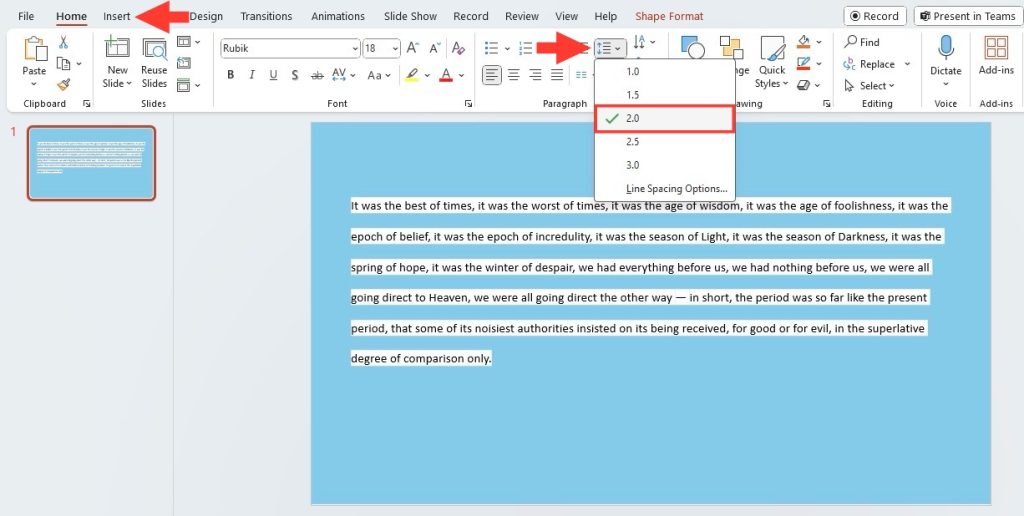 Double Space Text in PowerPoint