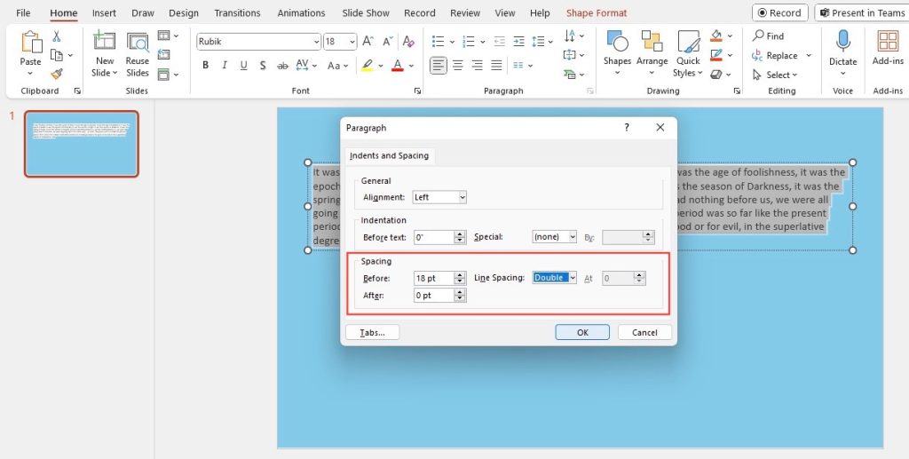 Double Space Text in PowerPoint