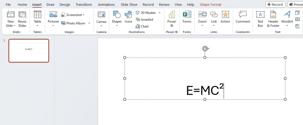 Superscript in powerpoint