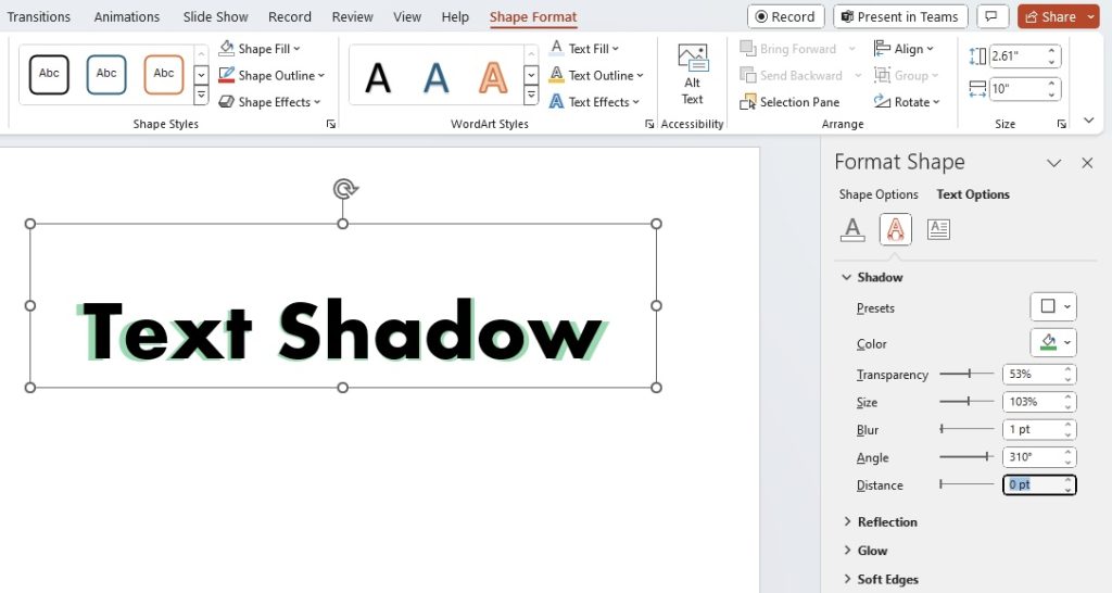 Text shadow in powerpoint