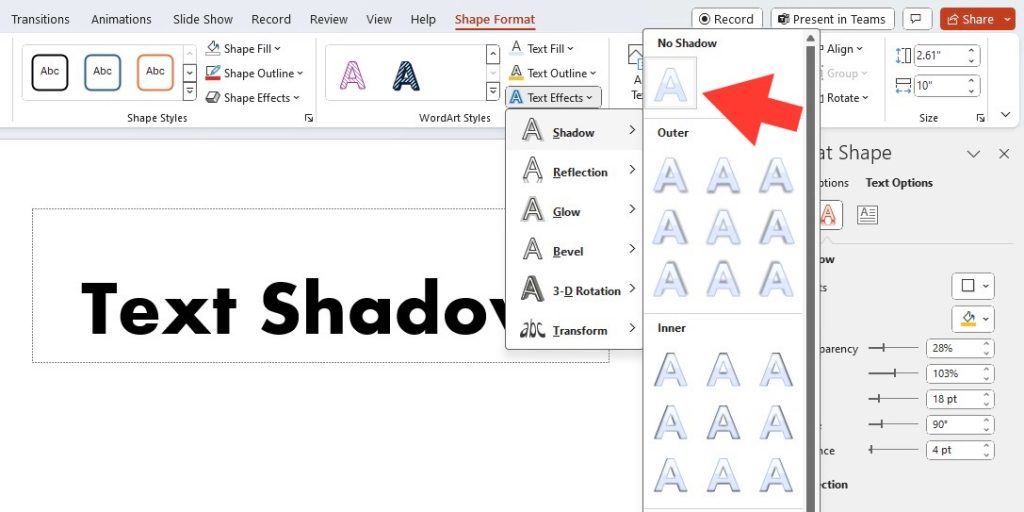 Text shadow in powerpoint