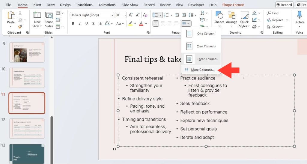 Add Columns in PowerPoint Slides