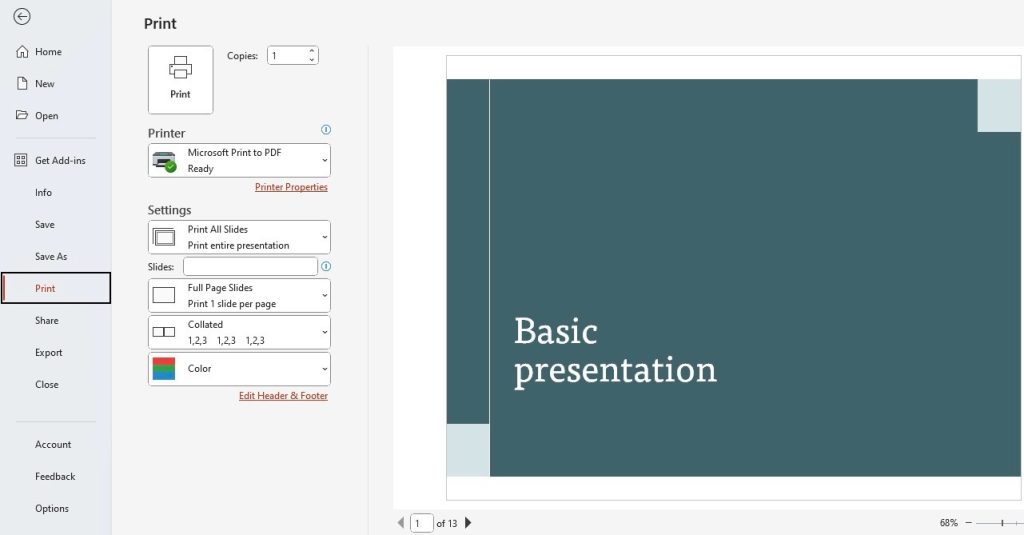 Powerpoint print size