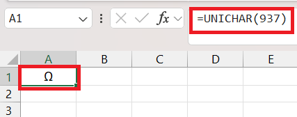 Omega Symbol in Excel