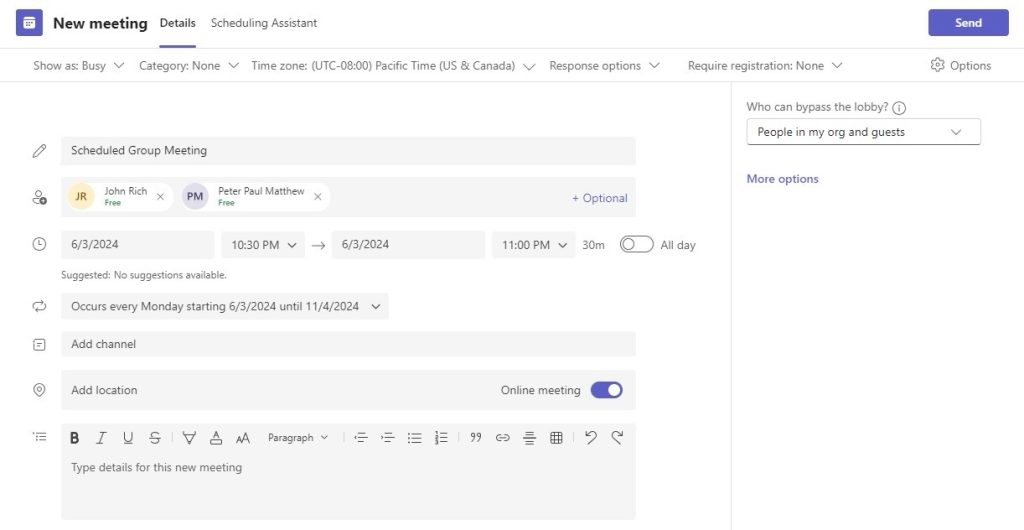 Schedule a Meeting in Microsoft Teams