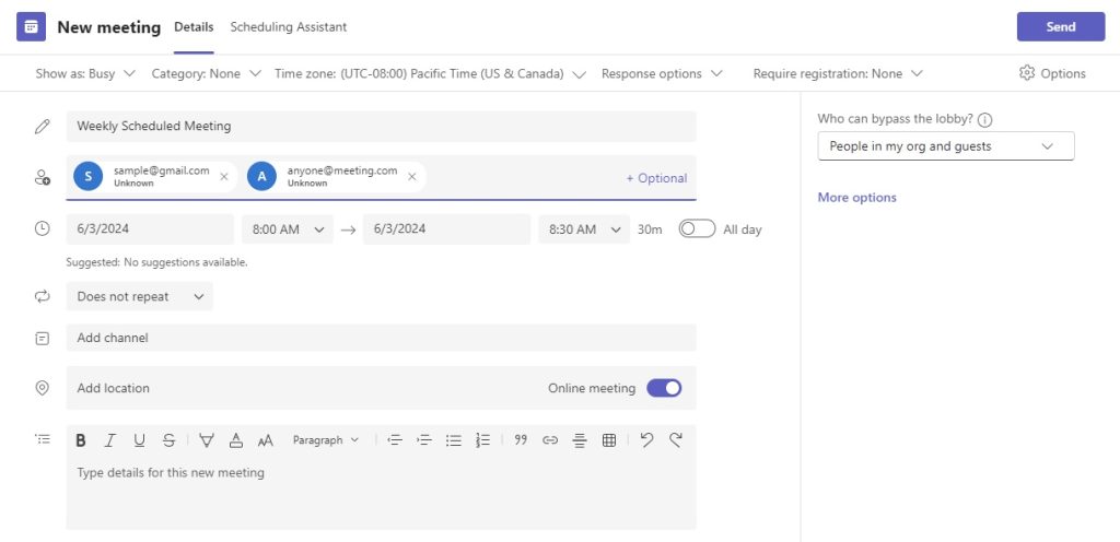 Schedule a Meeting in Microsoft Teams